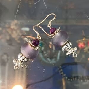 Purple and Silver Beaded Earrings